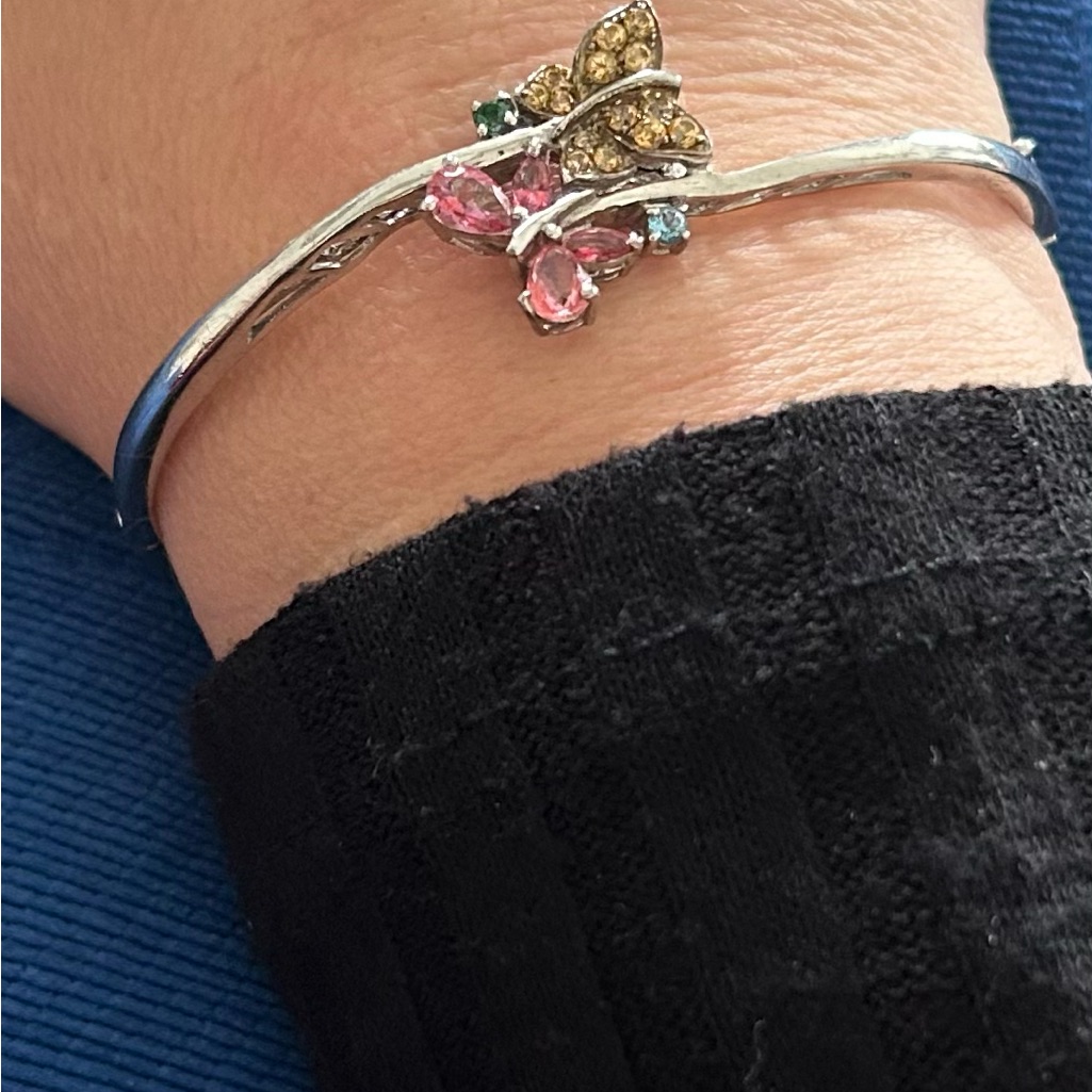 Alwand Vahan Pink, Yellow, Blue Topaz Butterflies &Sterling Bracelt &Necklace